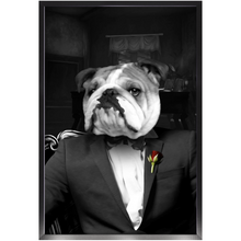Load image into Gallery viewer, The Dogfather - Godfather, Gangster & Mafia Inspired Custom Pet Portrait Framed Satin Paper Print