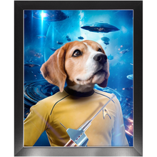 Load image into Gallery viewer, CAPTAIN QUIRK IN SPACE - Star Trek Inspired Custom Pet Portrait Framed Satin Paper Print