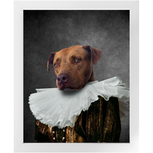 Load image into Gallery viewer, Duchess Courage - Renaissance Inspired Custom Pet Portrait Framed Satin Paper Print