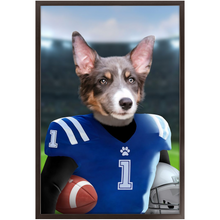 Load image into Gallery viewer, Putting On The Blitz - American Football & Gridiron Inspired Custom Pet Portrait Framed Satin Paper Print