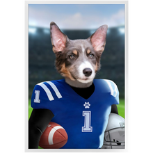 Load image into Gallery viewer, Putting On The Blitz - American Football & Gridiron Inspired Custom Pet Portrait Framed Satin Paper Print