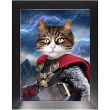 Load image into Gallery viewer, God of Blunder - Thor, Superhero Inspired Custom Pet Portrait Framed Satin Paper Print