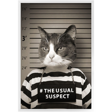 Load image into Gallery viewer, The Usual Suspect - Gangster Mugshot Inspired Custom Pet Portrait Framed Satin Paper Print