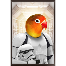 Load image into Gallery viewer, Storm Blooper - Storm Trooper & Star Wars Inspired Custom Pet Portrait Framed Satin Paper Print