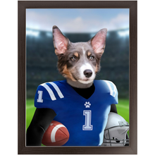 Load image into Gallery viewer, Putting On The Blitz - American Football & Gridiron Inspired Custom Pet Portrait Framed Satin Paper Print