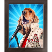 Load image into Gallery viewer, Blue Suede Chew Toy - Elvis Presley, Rock & Roll Inspired Custom Pet Portrait Framed Satin Paper Print