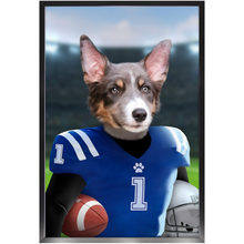 Load image into Gallery viewer, Putting On The Blitz - American Football & Gridiron Inspired Custom Pet Portrait Framed Satin Paper Print