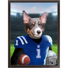 Load image into Gallery viewer, Putting On The Blitz - American Football & Gridiron Inspired Custom Pet Portrait Framed Satin Paper Print