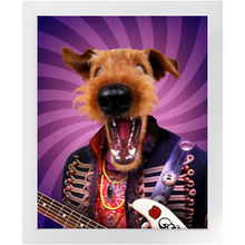 Load image into Gallery viewer, Purple Craze - Jimmy Hendrix, Rock and Roll Inspired Custom Pet Portrait Framed Satin Paper Print