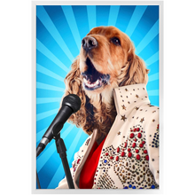 Load image into Gallery viewer, Blue Suede Chew Toy - Elvis Presley, Rock & Roll Inspired Custom Pet Portrait Framed Satin Paper Print