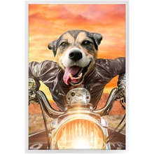 Load image into Gallery viewer, Squeezy Rider - Easy Rider & Motorcycle Inspired Custom Pet Portrait Framed Satin Paper Print