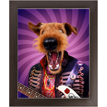 Load image into Gallery viewer, Purple Craze - Jimmy Hendrix, Rock and Roll Inspired Custom Pet Portrait Framed Satin Paper Print