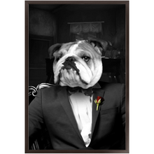 Load image into Gallery viewer, The Dogfather - Godfather, Gangster & Mafia Inspired Custom Pet Portrait Framed Satin Paper Print