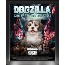 Load image into Gallery viewer, DOGZILLA Movie Poster - Godzilla Inspired Custom Pet Portrait Framed Satin Paper Print