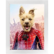 Load image into Gallery viewer, Spider Mutt - Spiderman Superhero Inspired Custom Pet Portrait Framed Satin Paper Print