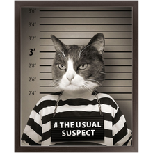 Load image into Gallery viewer, The Usual Suspect - Gangster Mugshot Inspired Custom Pet Portrait Framed Satin Paper Print