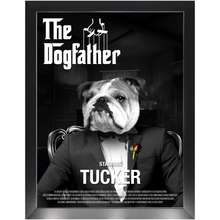 Load image into Gallery viewer, THE DOGFATHER Movie Poster - The Godfather Inspired Custom Pet Portrait Framed Satin Paper Print