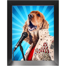 Load image into Gallery viewer, Blue Suede Chew Toy - Elvis Presley, Rock & Roll Inspired Custom Pet Portrait Framed Satin Paper Print
