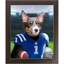 Load image into Gallery viewer, Putting On The Blitz - American Football &amp; Gridiron Inspired Custom Pet Portrait Framed Satin Paper Print