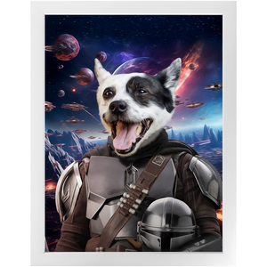 WANDERLORIAN IN SPACE - Mandalorian & Star Wars Inspired Custom Pet Portrait Framed Satin Paper Print