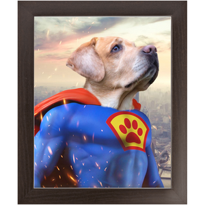 Supermutt - Superman, Superhero Inspired Custom Pet Portrait Framed Satin Paper Print