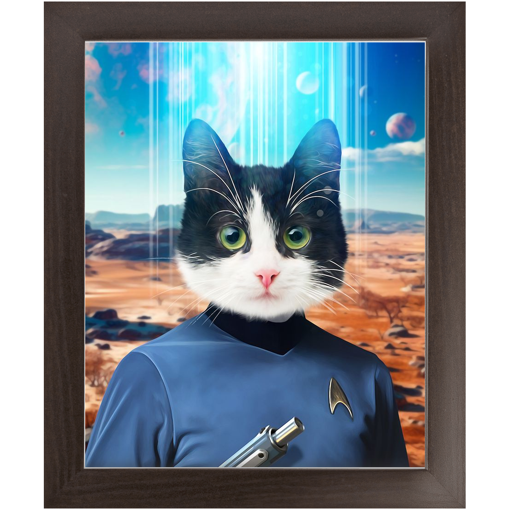 MISTER SPOOK - BEAMING DOWN - Star Trek Inspired Custom Pet Portrait Framed Satin Paper Print