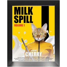 Load image into Gallery viewer, MILK SPILL Movie Poster - Kill Bill Inspired Custom Pet Portrait Framed Satin Paper Print