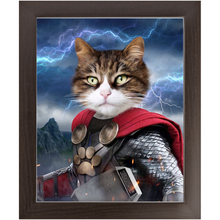 Load image into Gallery viewer, God of Blunder - Thor, Superhero Inspired Custom Pet Portrait Framed Satin Paper Print