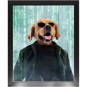 Neo Barksist - The Matrix Inspired Custom Pet Portrait Framed Satin Paper Print