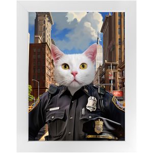 ON THE BEAT - Police Uniform Inspired Custom Pet Portrait Framed Satin Paper Print