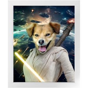 LIGHT REY IN SPACE - Rey Skywalker & Star Wars Inspired Custom Pet Portrait Framed Satin Paper Print