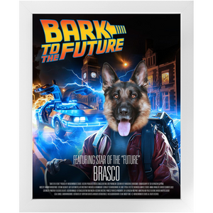 BARK TO THE FUTURE Movie Poster - Scarface Inspired Custom Pet Portrait Framed Satin Paper Print