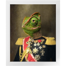 Load image into Gallery viewer, GENERAL LEE AMESS - Renaissance Inspired Custom Pet Portrait Framed Satin Paper Print