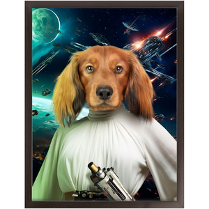 PRINCESS LAYABOUT IN SPACE - Princess Leia & Star Wars Inspired Custom Pet Portrait Framed Satin Paper Print