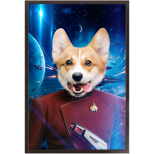 CAPTAIN DIGYARD IN SPACE - Star Trek Inspired Custom Pet Portrait Framed Satin Paper Print