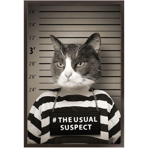 The Usual Suspect - Gangster Mugshot Inspired Custom Pet Portrait Framed Satin Paper Print