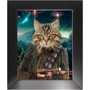 WOOFIE IN SPACE - Chewbacca & Star Wars Inspired Custom Pet Portrait Framed Satin Paper Print