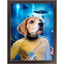 Load image into Gallery viewer, CAPTAIN QUIRK IN SPACE - Star Trek Inspired Custom Pet Portrait Framed Satin Paper Print