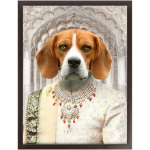 Load image into Gallery viewer, Raj Mahal - Royal Indian Prince Inspired Custom Pet Portrait Framed Satin Paper Print