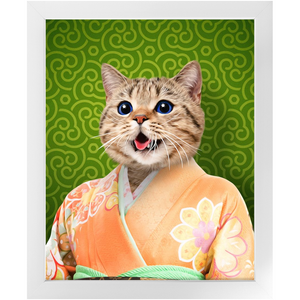 Orenjisan - Japanese Geisha & Kimono Inspired Custom Pet Portrait Framed Satin Paper Print