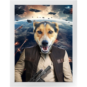 HAM SOSAGE IN SPACE - Hans Solo & Star Wars Inspired Custom Pet Portrait Framed Satin Paper Print