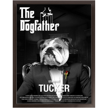 Load image into Gallery viewer, THE DOGFATHER Movie Poster - The Godfather Inspired Custom Pet Portrait Framed Satin Paper Print