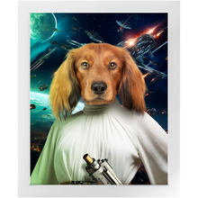 Load image into Gallery viewer, PRINCESS LAYABOUT IN SPACE - Princess Leia &amp; Star Wars Inspired Custom Pet Portrait Framed Satin Paper Print