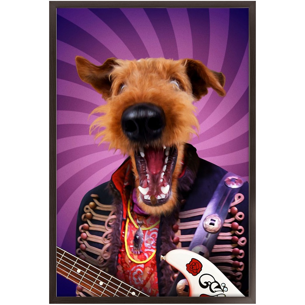 Purple Craze - Jimmy Hendrix, Rock and Roll Inspired Custom Pet Portrait Framed Satin Paper Print