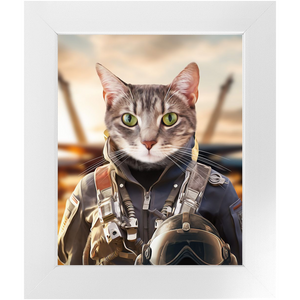 TOP FUN - Air Force Fighter Pilot Inspired Custom Pet Portrait Framed Satin Paper Print