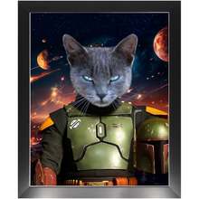 Load image into Gallery viewer, BOB AND FETCH IN SPACE - Boba Fett &amp; Star Wars Inspired Custom Pet Portrait Framed Satin Paper Print