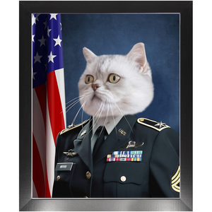 COMMANDEAR - Military Air Force Officer Inspired Custom Pet Portrait Framed Satin Paper Print