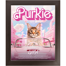 Load image into Gallery viewer, PURKIE Movie Poster - Barbie Inspired Custom Pet Portrait Framed Satin Paper Print