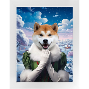 SNOWBALL - Christmas elf Inspired Custom Pet Portrait Framed Satin Paper Print