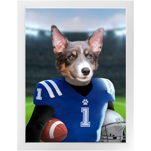 Putting On The Blitz - American Football & Gridiron Inspired Custom Pet Portrait Framed Satin Paper Print